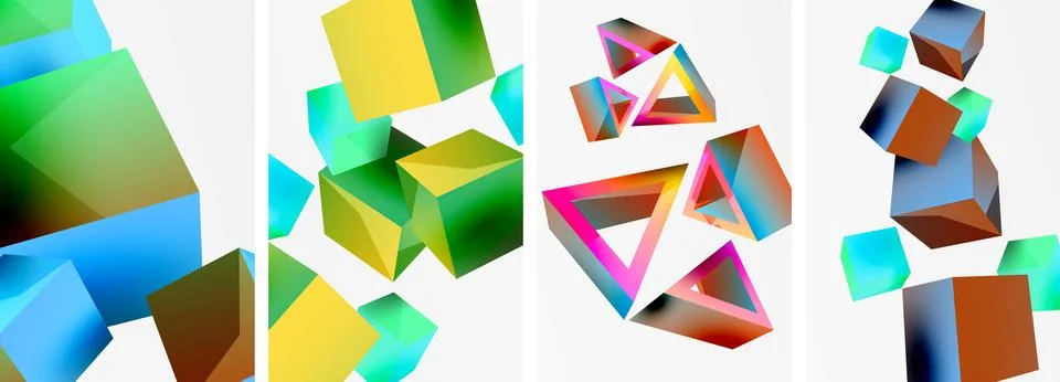 Composition of 3d cubes and other geometric elements background design for Stock Illustration