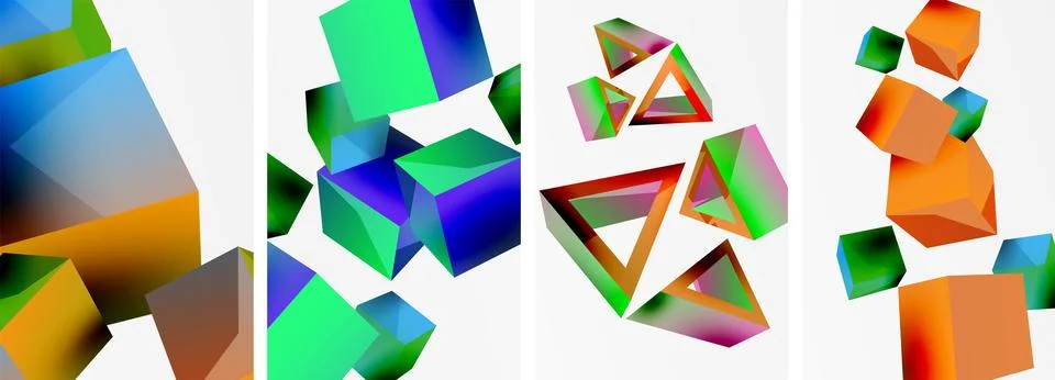 Composition of 3d cubes and other geometric elements background design for Stock Illustration