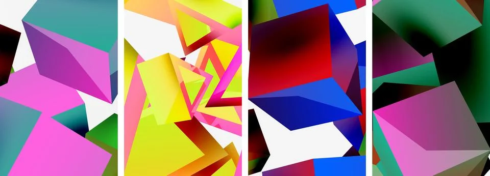 Composition of 3d cubes and other geometric elements background design for Illustrazione stock