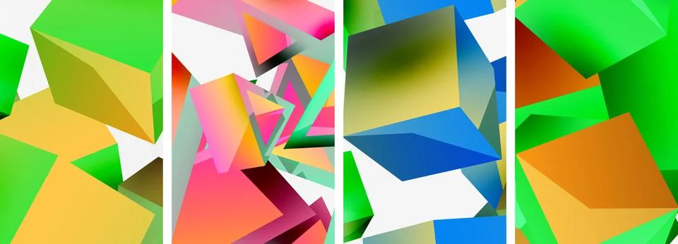 Composition of 3d cubes and other geometric elements background design for Illustrazione stock