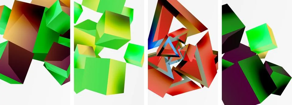 Composition of 3d cubes and other geometric elements background design for Stock Illustration
