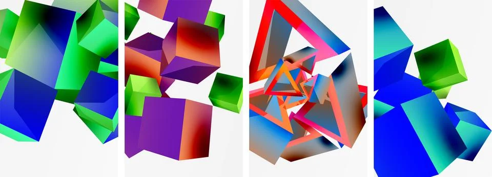 Composition of 3d cubes and other geometric elements background design for 库存插图