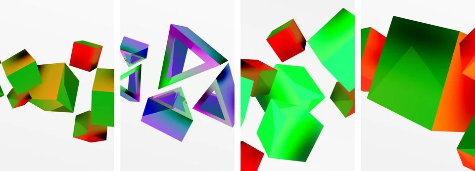 Composition of 3d cubes and other geometric elements background design for Illustrazione stock