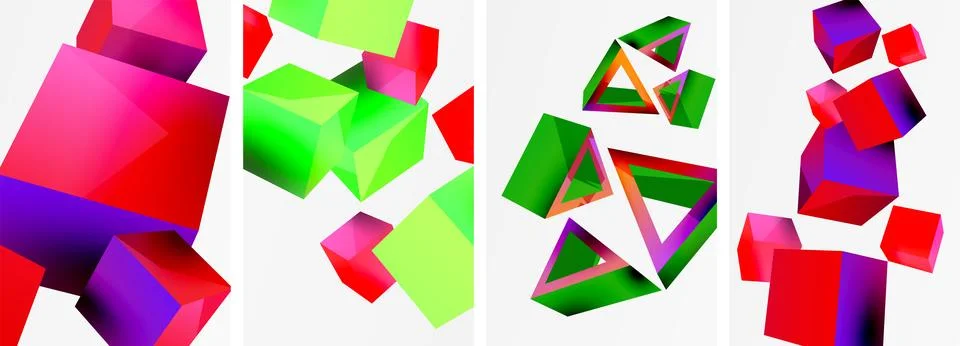 Composition of 3d cubes and other geometric elements background design for 스톡 일러스트