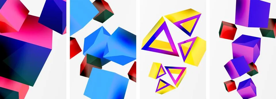 Composition of 3d cubes and other geometric elements background design for Stock Illustration