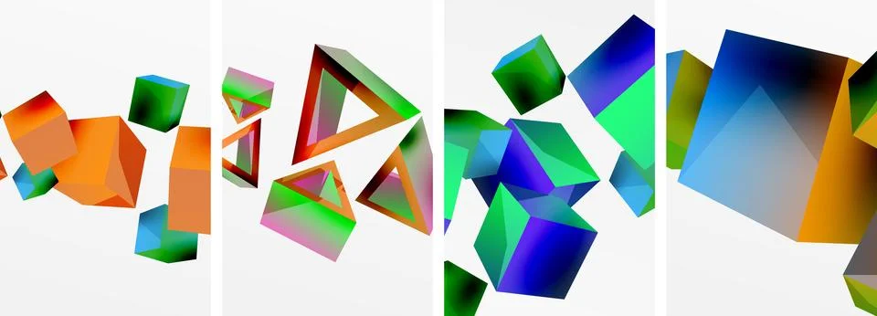 Composition of 3d cubes and other geometric elements background design for Stock Illustration