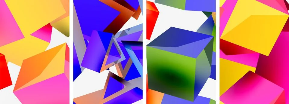 Composition of 3d cubes and other geometric elements background design for Stock Illustration