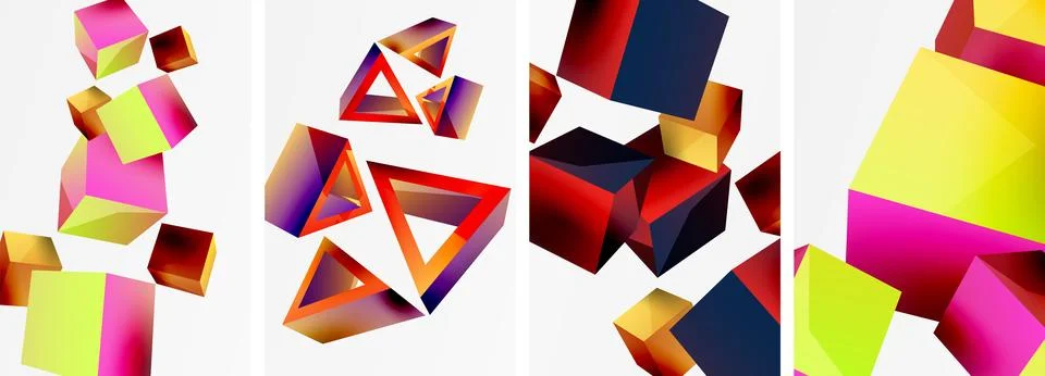 Composition of 3d cubes and other geometric elements background design for 스톡 일러스트