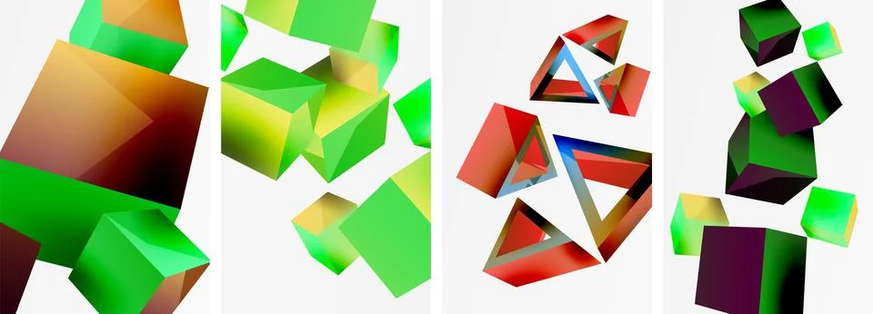 Composition of 3d cubes and other geometric elements background design for Stock Illustration