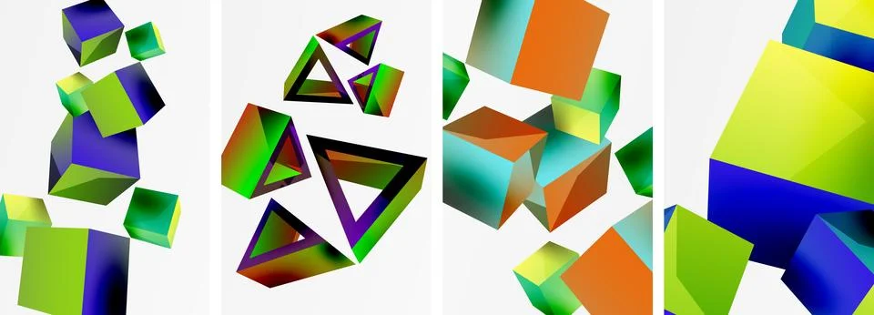 Composition of 3d cubes and other geometric elements background design for Illustrazione stock