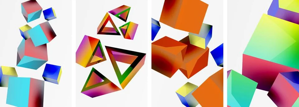 Composition of 3d cubes and other geometric elements background design for Stock Illustration