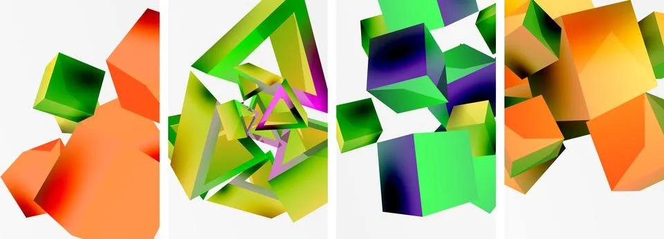 Composition of 3d cubes and other geometric elements background design for Stock Illustration