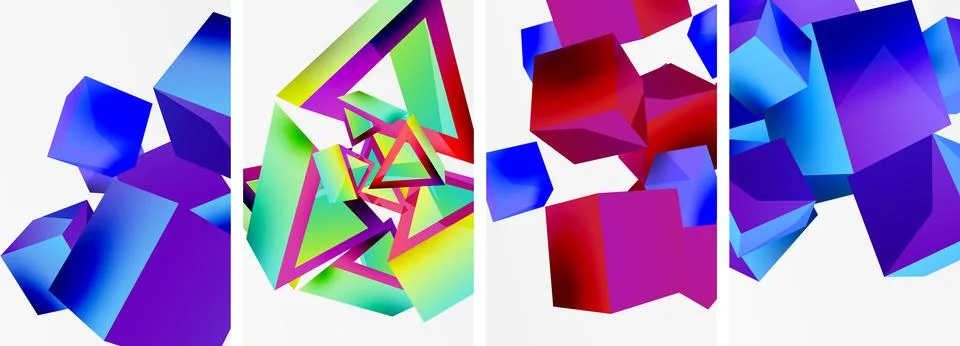 Composition of 3d cubes and other geometric elements background design for Stock Illustration