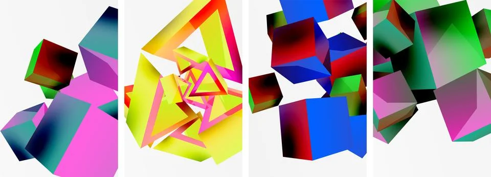 Composition of 3d cubes and other geometric elements background design for Illustrazione stock