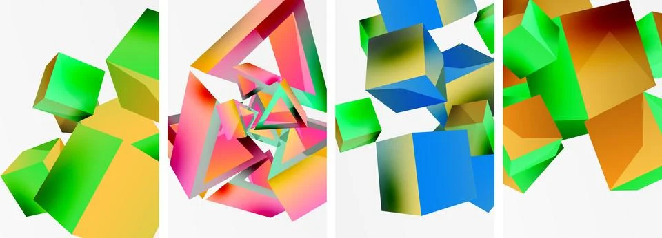 Composition of 3d cubes and other geometric elements background design for Stockillustratie