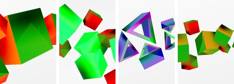 Composition of 3d cubes and other geometric elements background design for Illustrazione stock