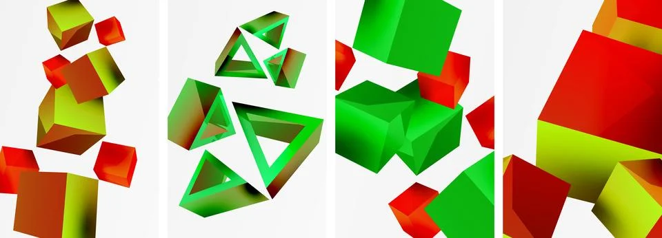 Composition of 3d cubes and other geometric elements background design for Stock Illustration
