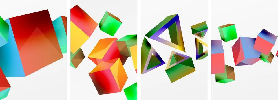 Composition of 3d cubes and other geometric elements background design for Stock Illustration