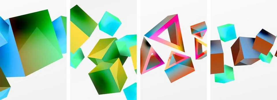 Composition of 3d cubes and other geometric elements background design for Illustrazione stock