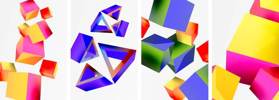 Composition of 3d cubes and other geometric elements background design for 스톡 일러스트