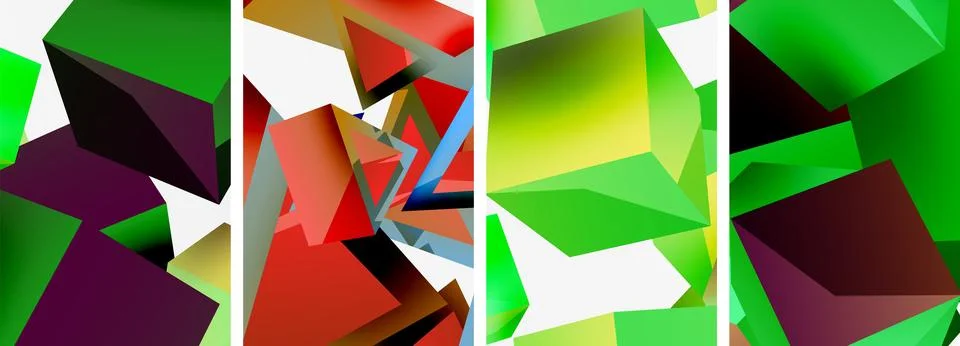 Composition of 3d cubes and other geometric elements background design for Illustrazione stock