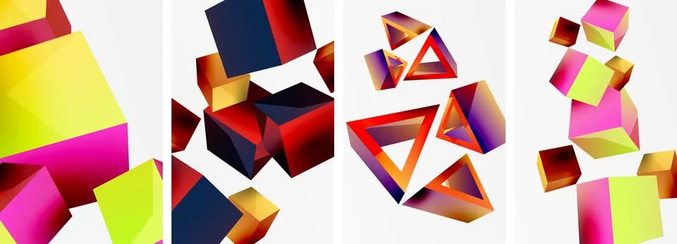 Composition of 3d cubes and other geometric elements background design for イラスト素材