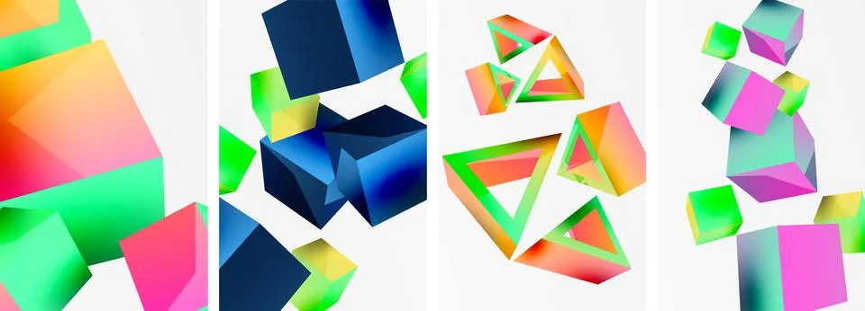 Composition of 3d cubes and other geometric elements background design for Stock Illustration
