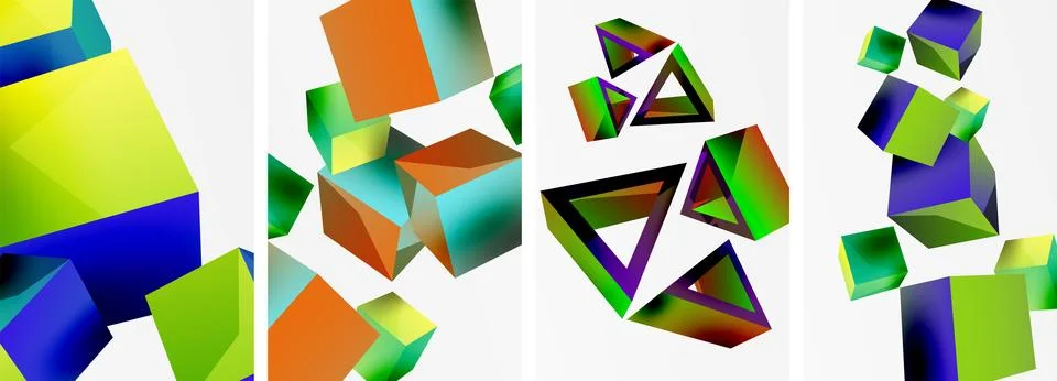 Composition of 3d cubes and other geometric elements background design for 스톡 일러스트