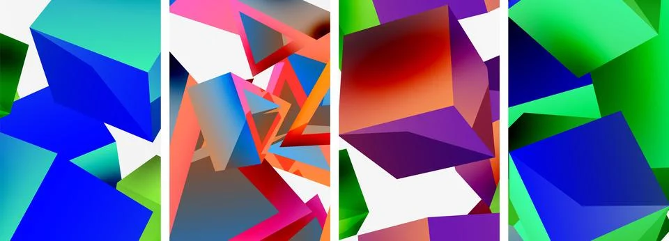Composition of 3d cubes and other geometric elements background design for Illustrazione stock