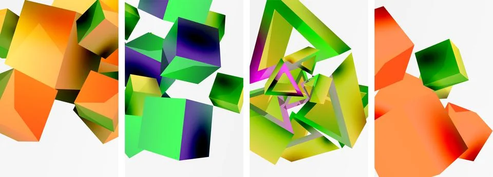 Composition of 3d cubes and other geometric elements background design for Illustrazione stock