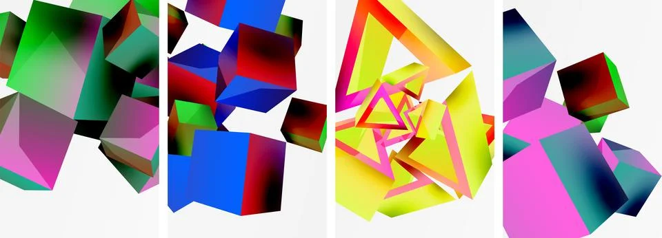 Composition of 3d cubes and other geometric elements background design for 스톡 일러스트