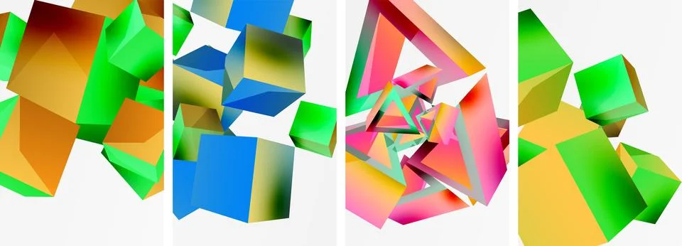 Composition of 3d cubes and other geometric elements background design for Illustrazione stock