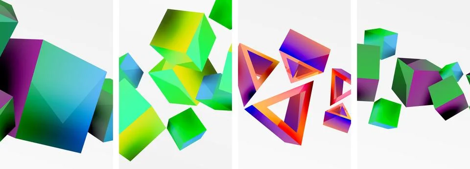 Composition of 3d cubes and other geometric elements background design for Illustrazione stock
