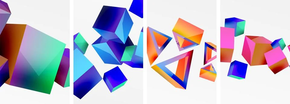 Composition of 3d cubes and other geometric elements background design for Illustrazione stock