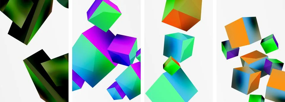 Composition of 3d cubes and other geometric elements background design for 스톡 일러스트