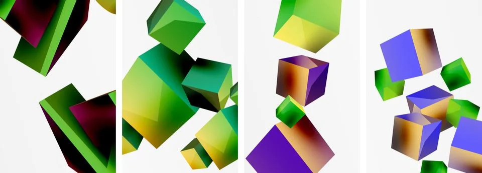 Composition of 3d cubes and other geometric elements background design for Stock Illustration