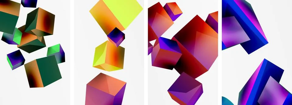 Composition of 3d cubes and other geometric elements background design for イラスト素材