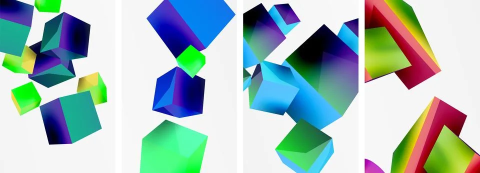 Composition of 3d cubes and other geometric elements background design for Stock Illustration