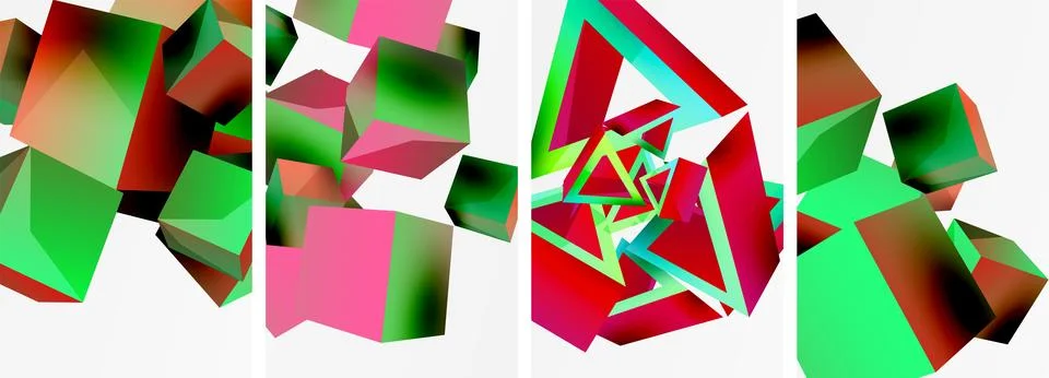 Composition of 3d cubes and other geometric elements background design for Stock Illustration