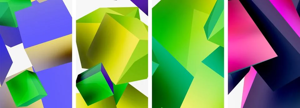 Composition of 3d cubes and other geometric elements background design for Stock Illustration