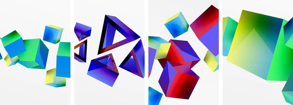Composition of 3d cubes and other geometric elements background design for Stock Illustration