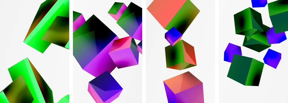 Composition of 3d cubes and other geometric elements background design for 스톡 일러스트