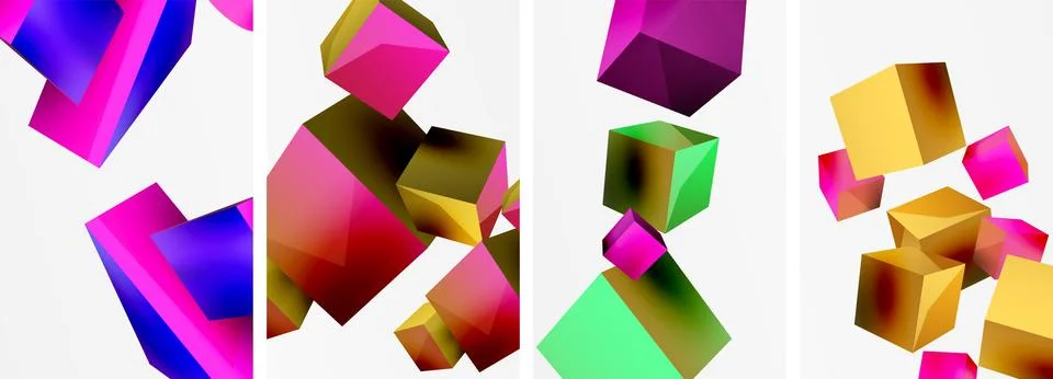 Composition of 3d cubes and other geometric elements background design for Illustrazione stock