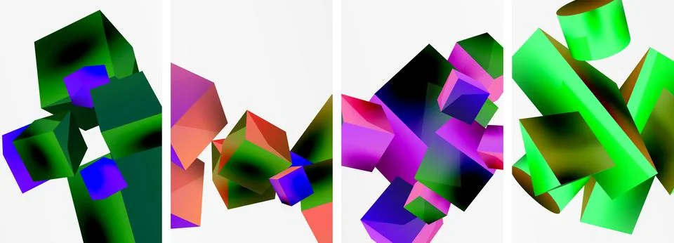 Composition of 3d cubes and other geometric elements background design for Illustrazione stock