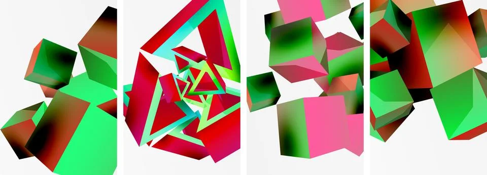 Composition of 3d cubes and other geometric elements background design for Stock Illustration