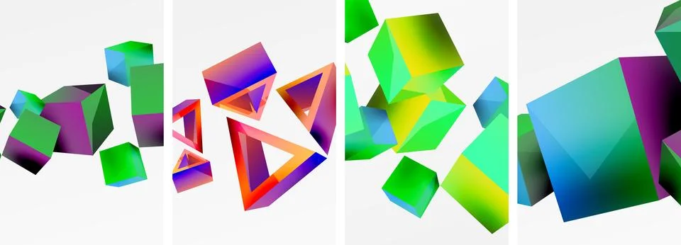 Composition of 3d cubes and other geometric elements background design for 스톡 일러스트