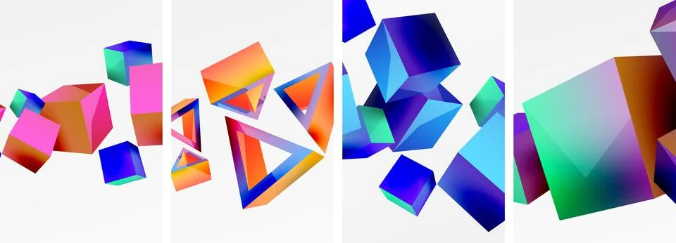 Composition of 3d cubes and other geometric elements background design for Stock Illustration