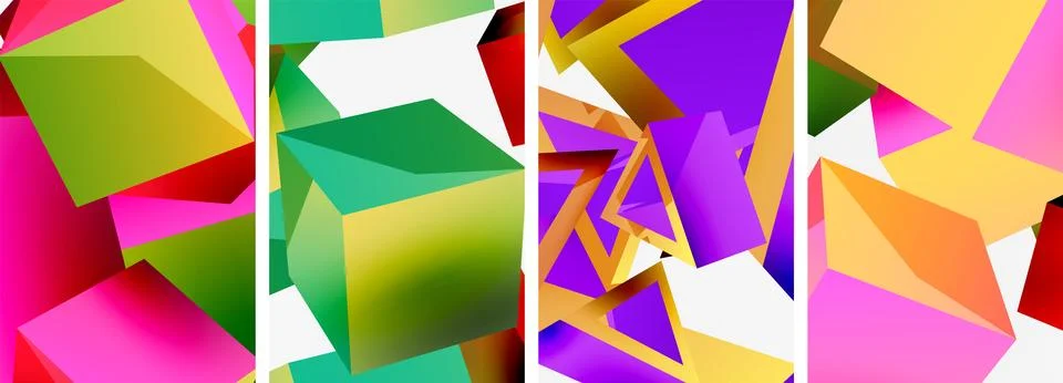 Composition of 3d cubes and other geometric elements background design for Stock Illustration