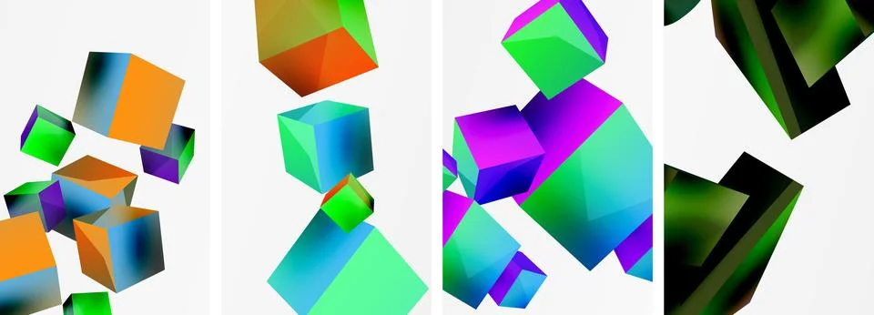 Composition of 3d cubes and other geometric elements background design for Stockillustratie