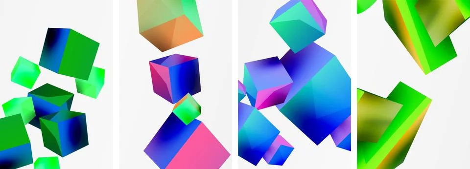 Composition of 3d cubes and other geometric elements background design for Stock Illustration